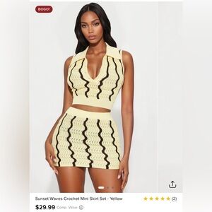 Fashion Nova Yellow and Brown Crochet Skirt Set